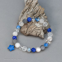 Quartz Lapis and K2 Stone Beaded Bracelet with a Celestial Theme