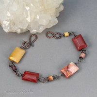 Wine Red Mookaite Jasper Bracelet,  Copper Wire Link Bracelet for Women