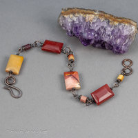 Wine Red Mookaite Jasper Bracelet,  Copper Wire Link Bracelet for Women