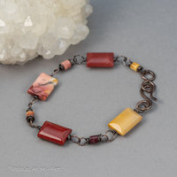 Wine Red Mookaite Jasper Bracelet,  Copper Wire Link Bracelet for Women