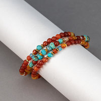 Orange Stone Wrap Bracelet, Carnelian  and Turquoise Natural Stones