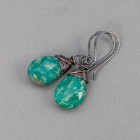 Stone Teardrop Earrings, Blue Green Stones
