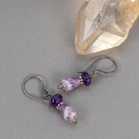Dainty Purple Stone Earrings, Amethyst Beaded Drop Earrings