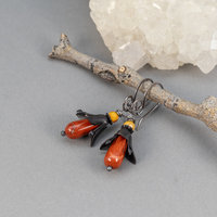 Red Jasper Earrings, Lily Flower Earrings with Jasper Stones