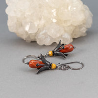 Red Jasper Earrings, Lily Flower Earrings with Jasper Stones
