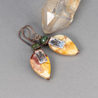 Marbled Brown Toned Jasper Earrings with Handmade Copper Pine Tree Accents
