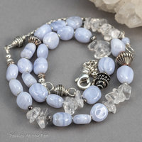 Natural Stone Beaded Necklace with Rock Crystal, Blue Lace Agate, and Sterling Silver