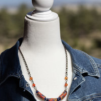 Blue and Orange African Glass Necklace Handcrafted in Copper 