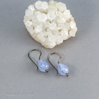 Natural Blue Chalcedony Dainty Teardrop Earrings