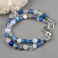 Blue and White Two-Strand Natural Gemstone Bracelet