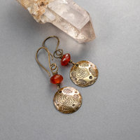 Orange Carnelian and Vintage Gold Brass Earrings for Fall Season