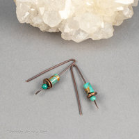 Minimalist Earrings, Copper Wire Threaders with Turquoise Stones