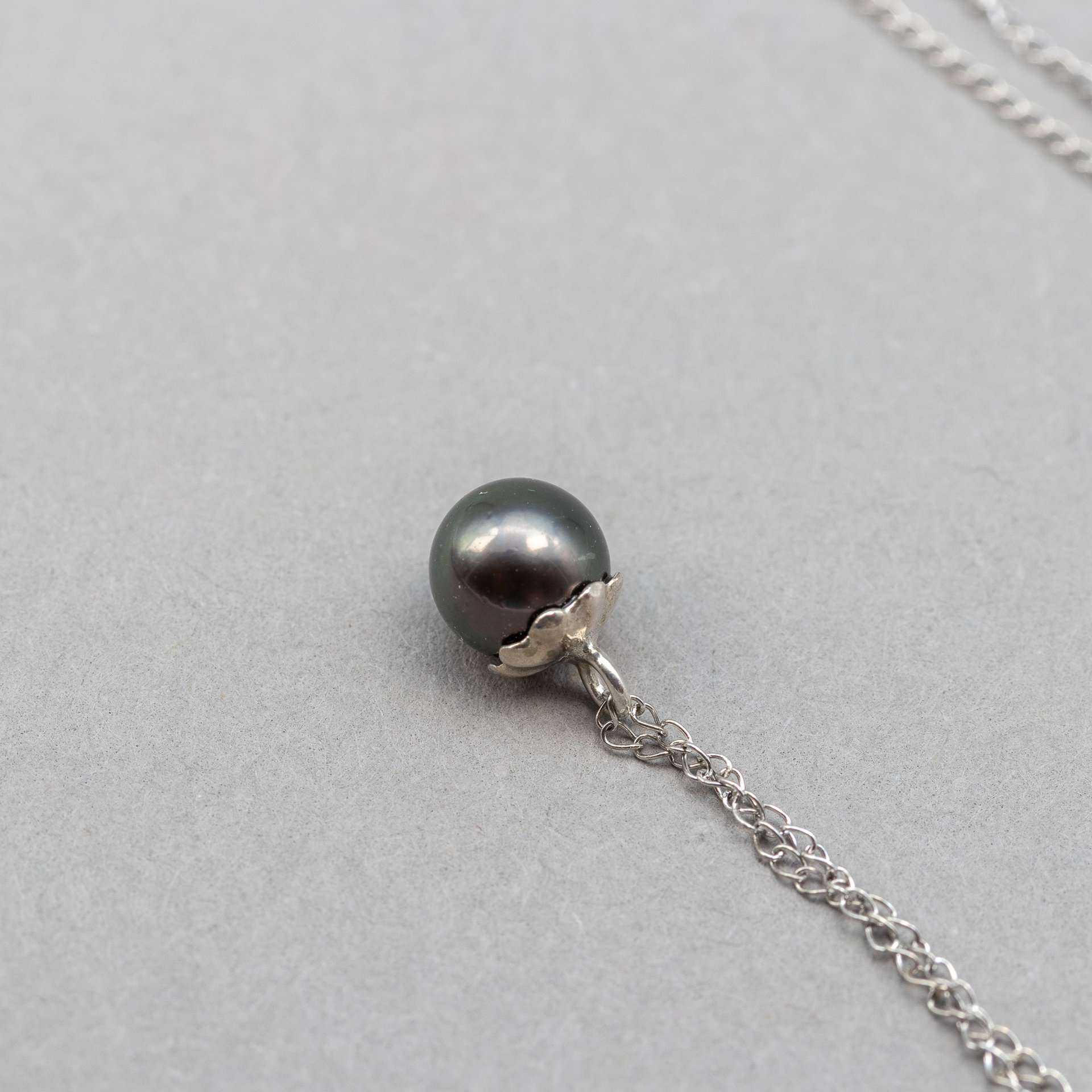 Minimalist Black Pearl Necklace, Barely There Pearl Necklace in Sterling Silver