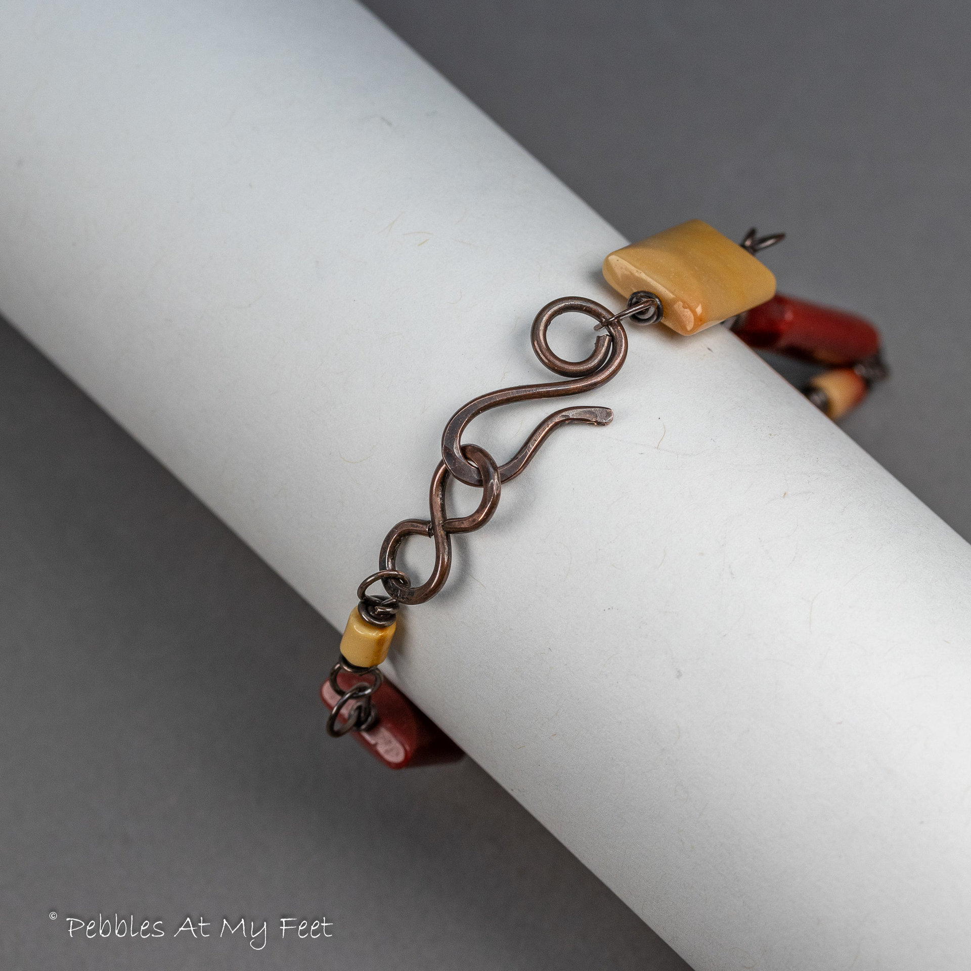 Wine Red Mookaite Jasper Bracelet,  Copper Wire Link Bracelet for Women