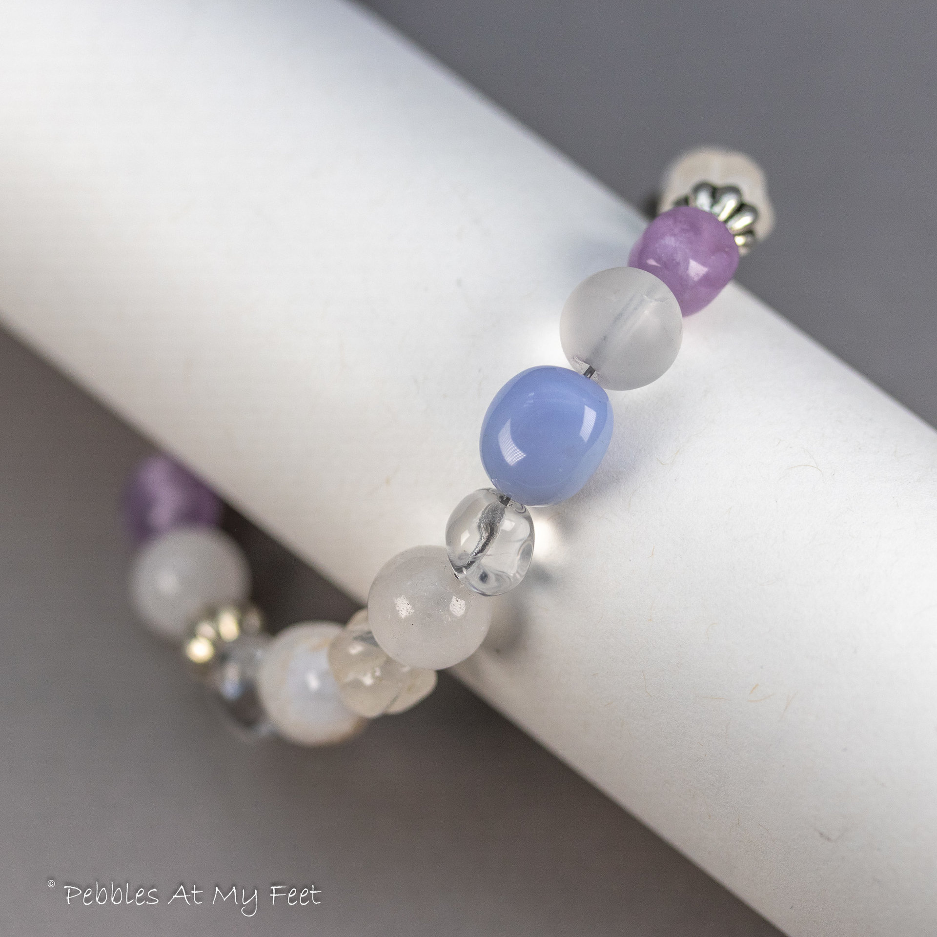 Pastel Cool Colors Bracelet, Blue Chalcedony Amethyst and Quartz