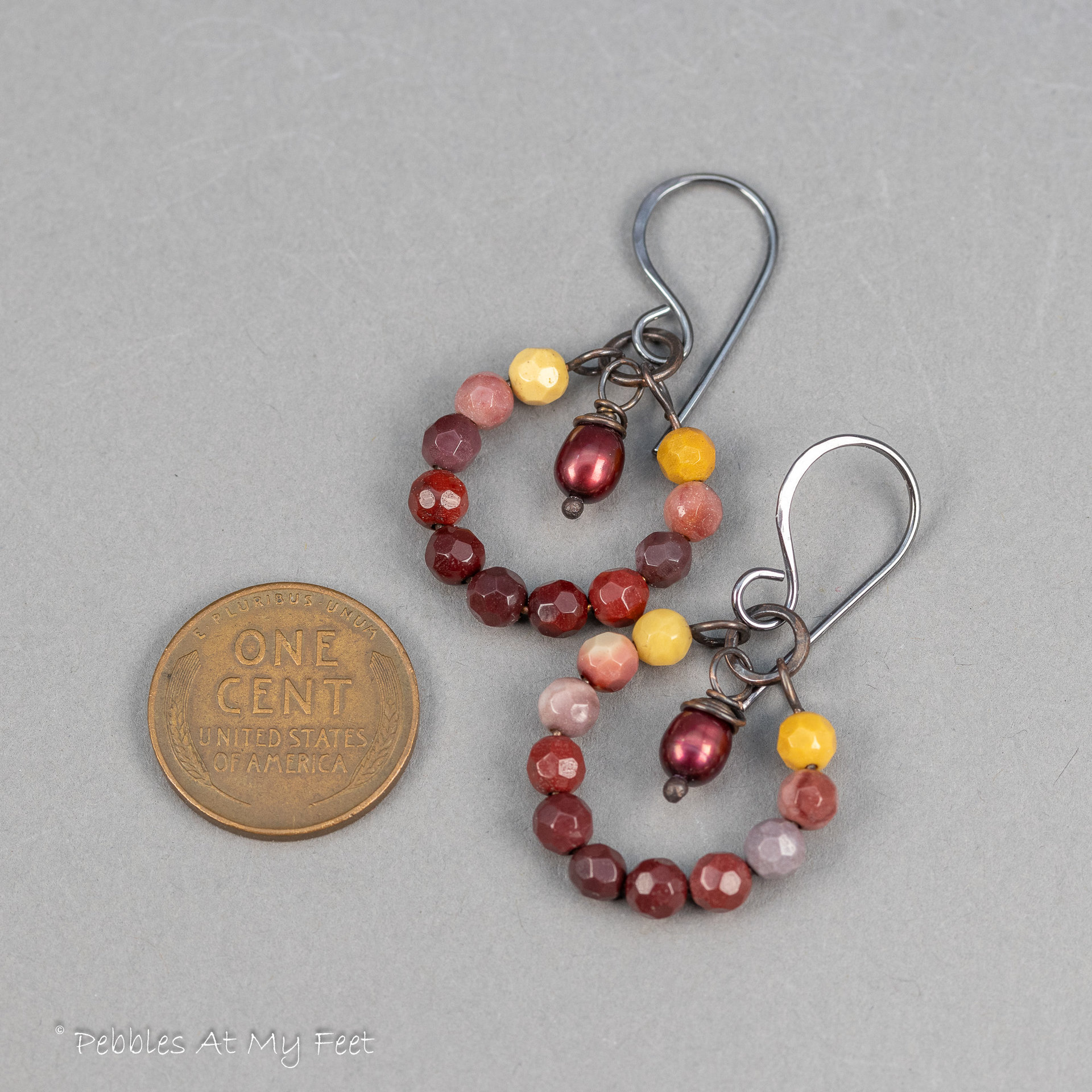 Mookaite Circle Earrings Handmade in Copper and Sterling Silver