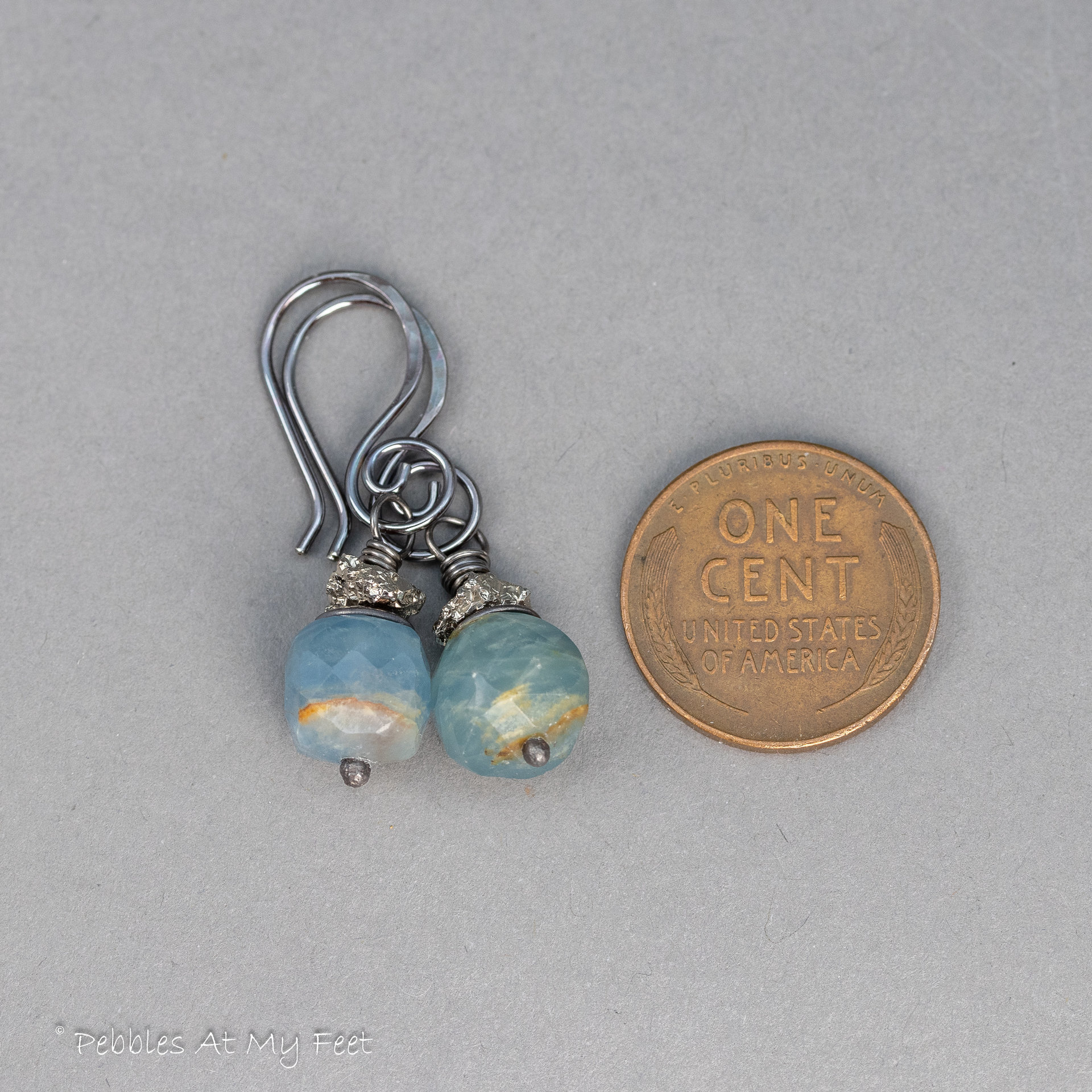 Blue Calcite Beaded Drop Earrings with Pyrite Druzy Chips