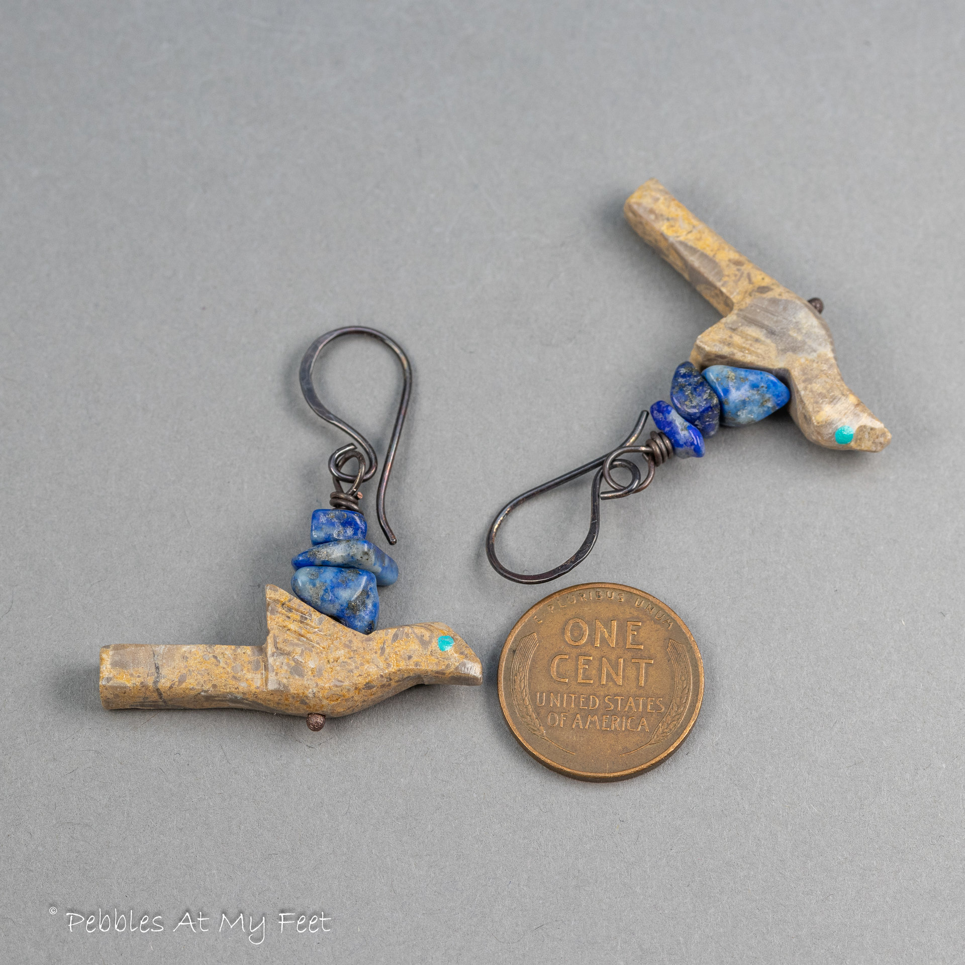 Primitive Bird Earrings with Lapis Stones