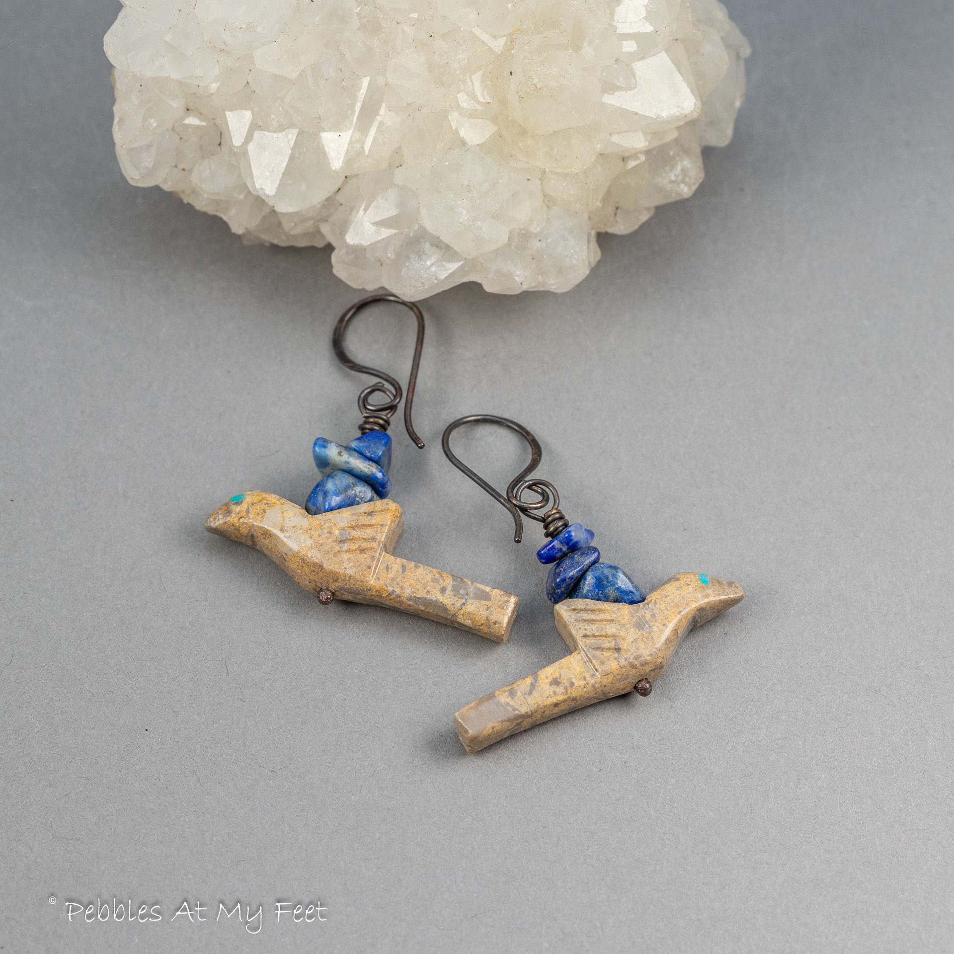 Primitive Bird Earrings with Lapis Stones