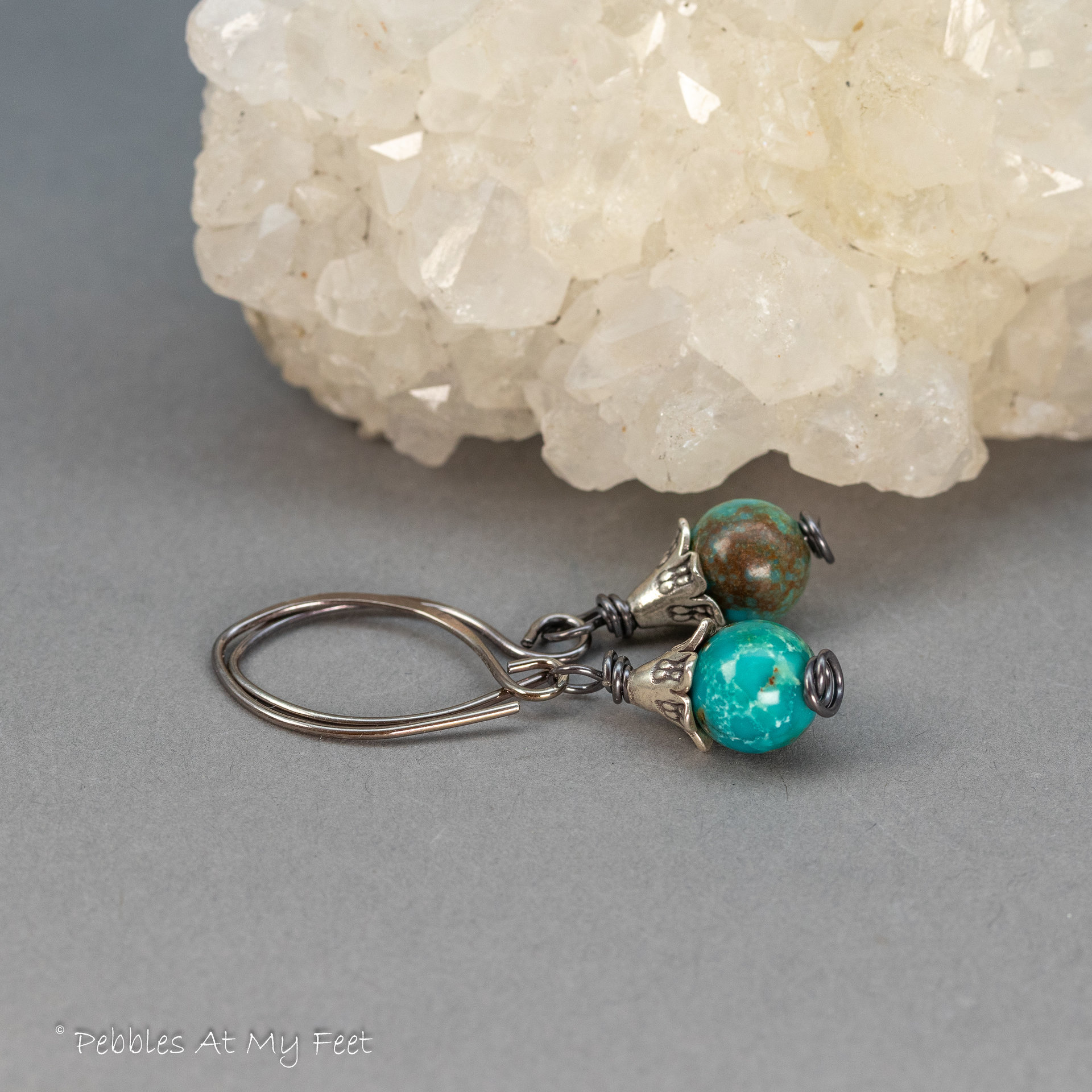 Simple Drop Earrings with Genuine Turquoise 