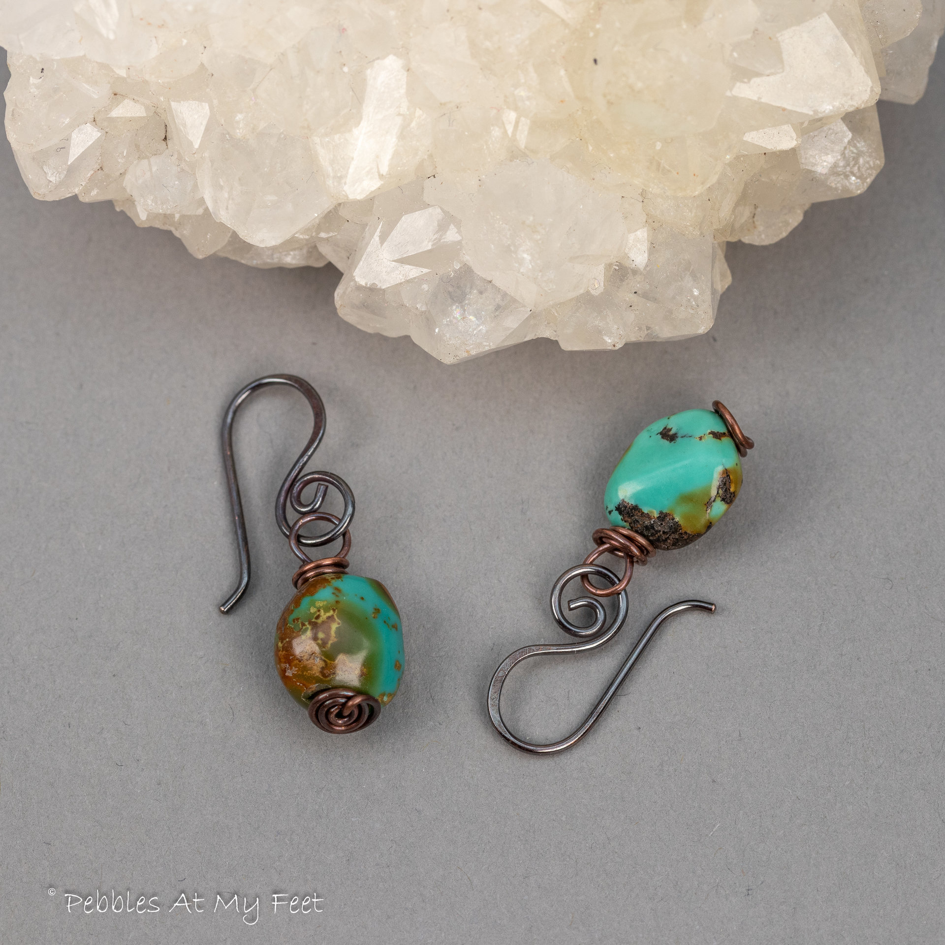 Brown Matrix Turquoise Earrings in Copper