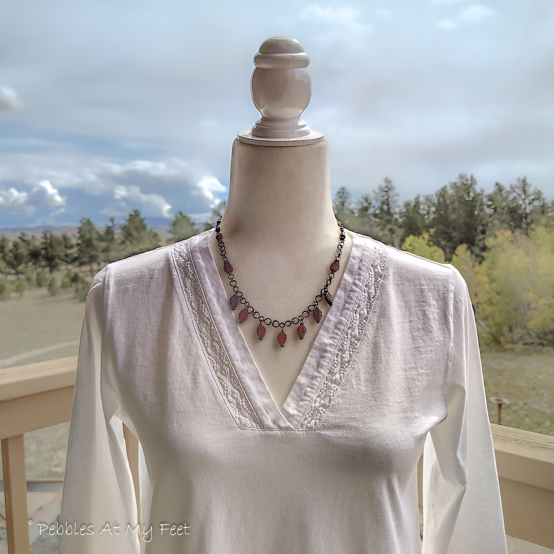 Handcrafted Copper Link Necklace with Poppy Jasper Leaf Shaped Stones