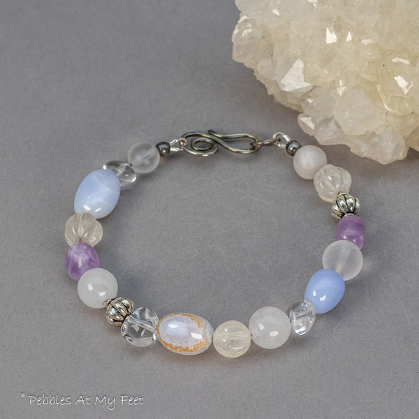Pastel Cool Colors Bracelet, Blue Chalcedony Amethyst and Quartz