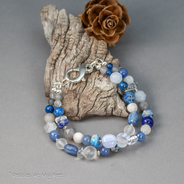 Blue and White Two-Strand Natural Gemstone Bracelet