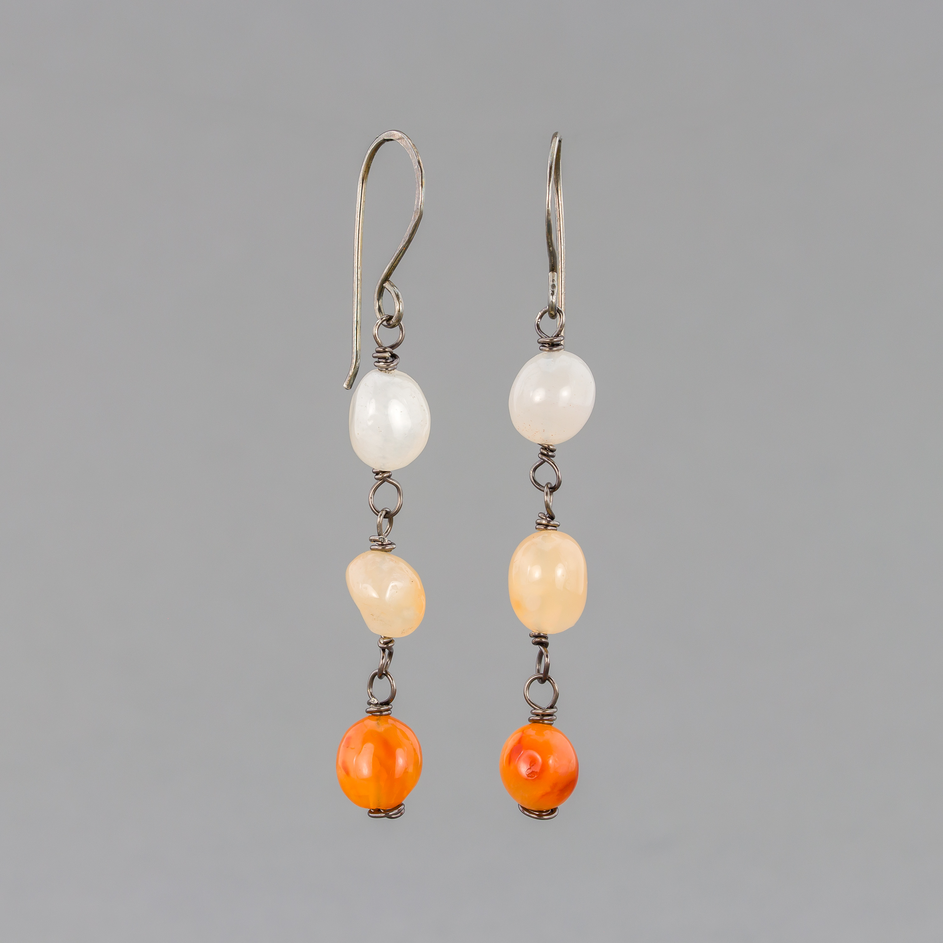 Burnt orange agate and pearl earrings