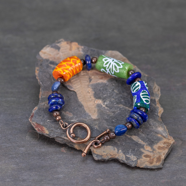 Bright Colorful Bracelet with Ghana Krobo Beads
