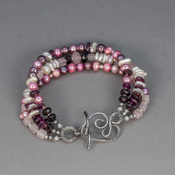 Pink Pearl Three Strand Bracelet is 7.75 inches Long
