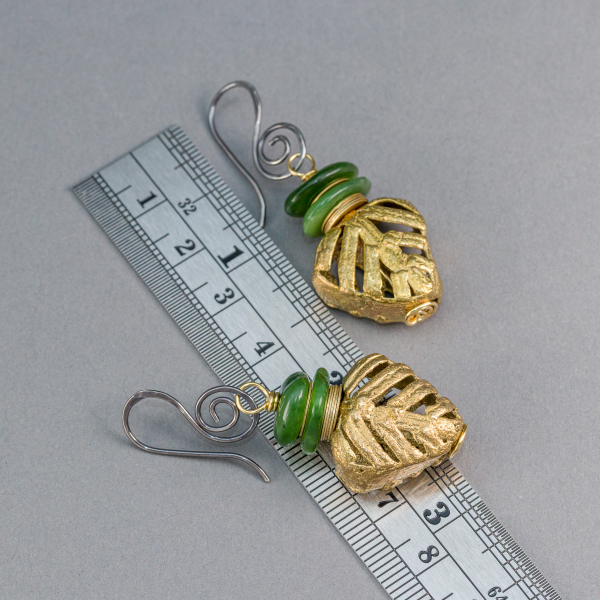 African Brass Bead Earrings are 2 Inches Long
