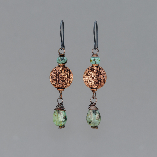Stone Dangle Earrings in African Turquoise Jasper Stones