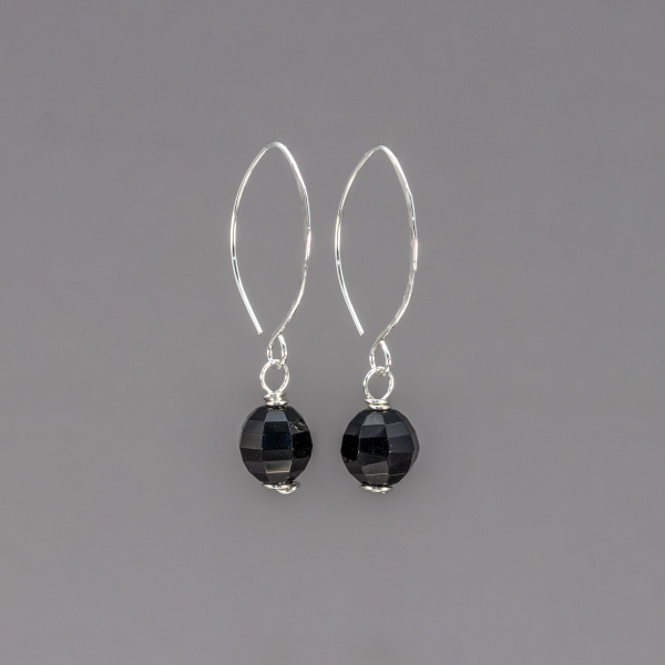 Faceted Black Stones Drop From Elegant Marquise Ear Wires