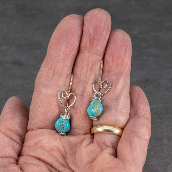 Petite Turquoise Earrings on Heart Ear Hooks