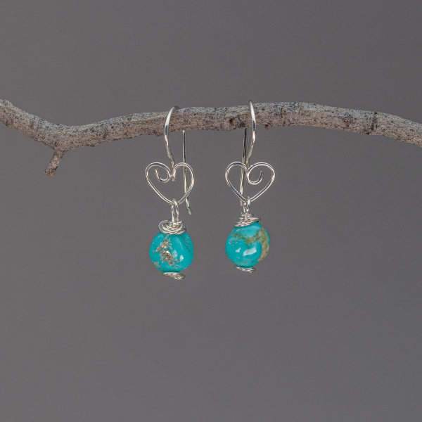 Nickel-Free Heart Earrings with Turquoise