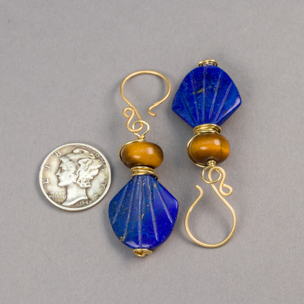Rustic and Elegant Earrings of Natural Lapis and Tiger's Eye Stone