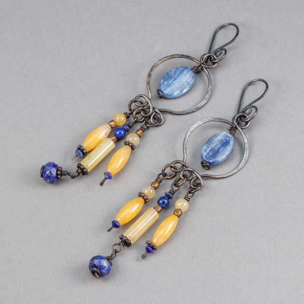 Statement Earrings for Summer Kyanite Lapis and Yellow Quartz
