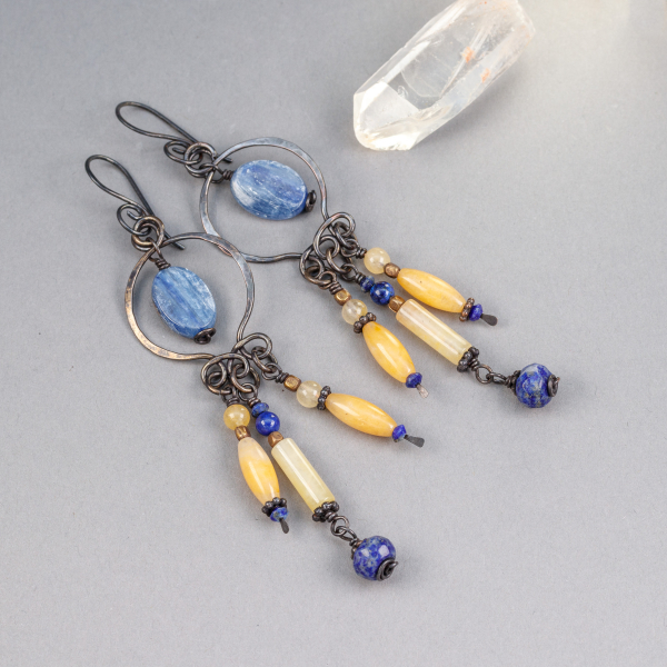 Yellow and Blue Chandelier Earrings
