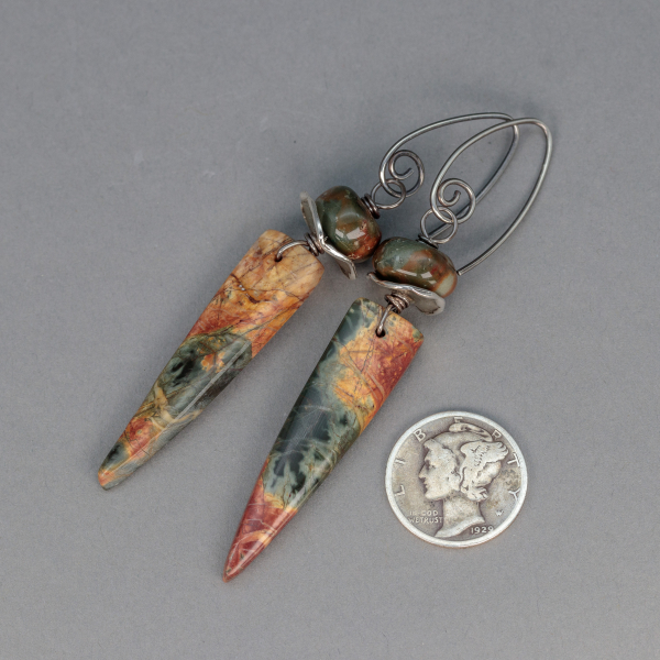 Picasso Jasper Dagger Earrings are 2.875 inches Long