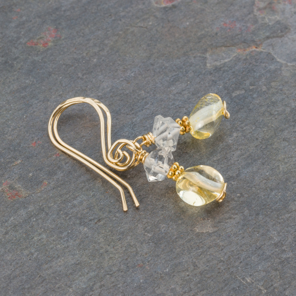 Earrings with Citrine and Raw Quartz