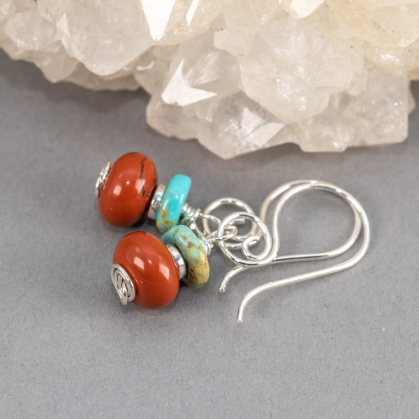 Small Earrings with Red Jasper and Turquoise