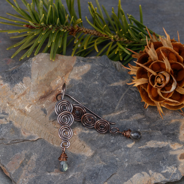 Spiral Design Earrings with Tiny Labradorite Gemstones