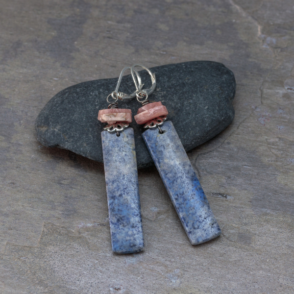 Dumortierite Stone Rectangle Earrings