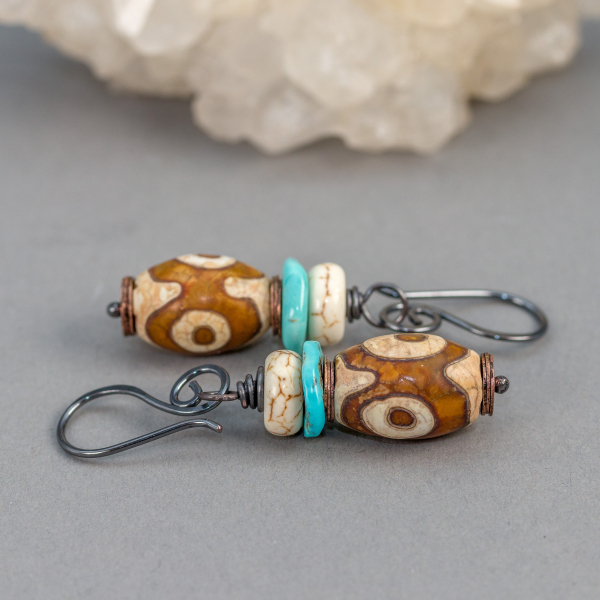 Brown and White Stone Earrings