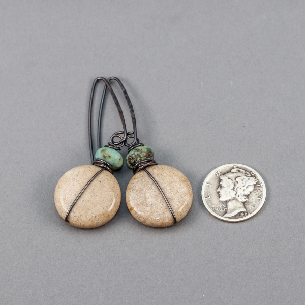 Light Brown and Green Stone Earrings are 2 Inches Long