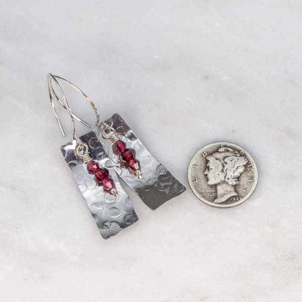 Hammer Textured Silver Earrings are 1.75 Inches Long