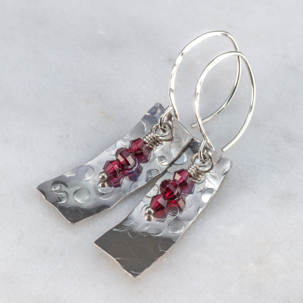 Silver and Wine Red Stone Earrings