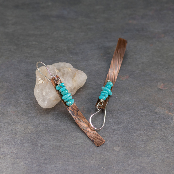 Copper Earrings with Real Turquoise Stones