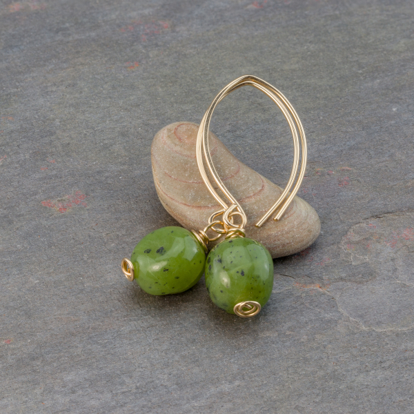Green Jade Earrings Handcrafted in 14k Yellow Gold Filled Wire